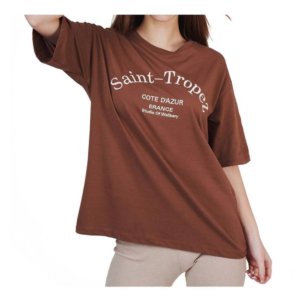 NEW AMBAR st tropez printed t-shirt in brown